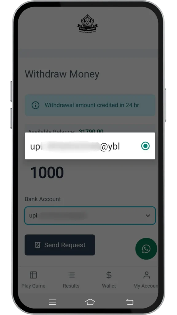 select bank account for withdrawl 